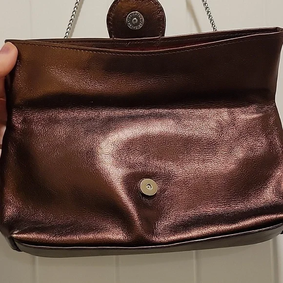 Brighton Scarlet Bronze Fold Over Silver Chain Leather Bag - Picture 4 of 8